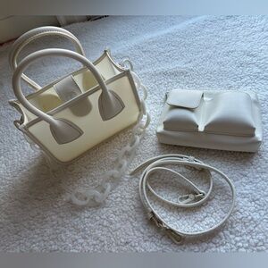 Charles & Keith Link Double Handle Bag - White 2-Way with Chain and Organizer